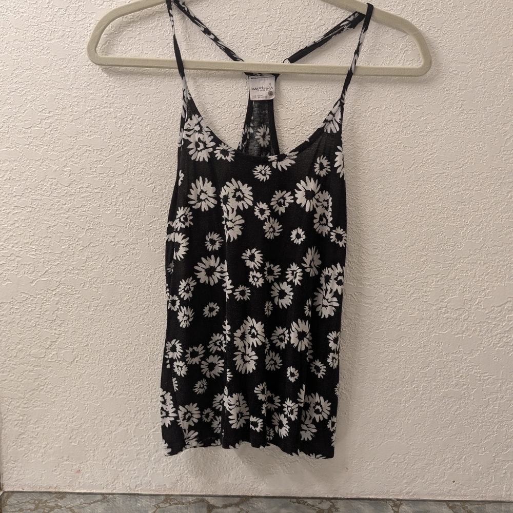 Essentials By Full Tilt Floral Black and White Women's Tank Top